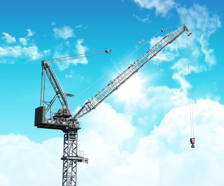 3d-industrial-crane-against-blue-sky-with-fluffy-white-clouds