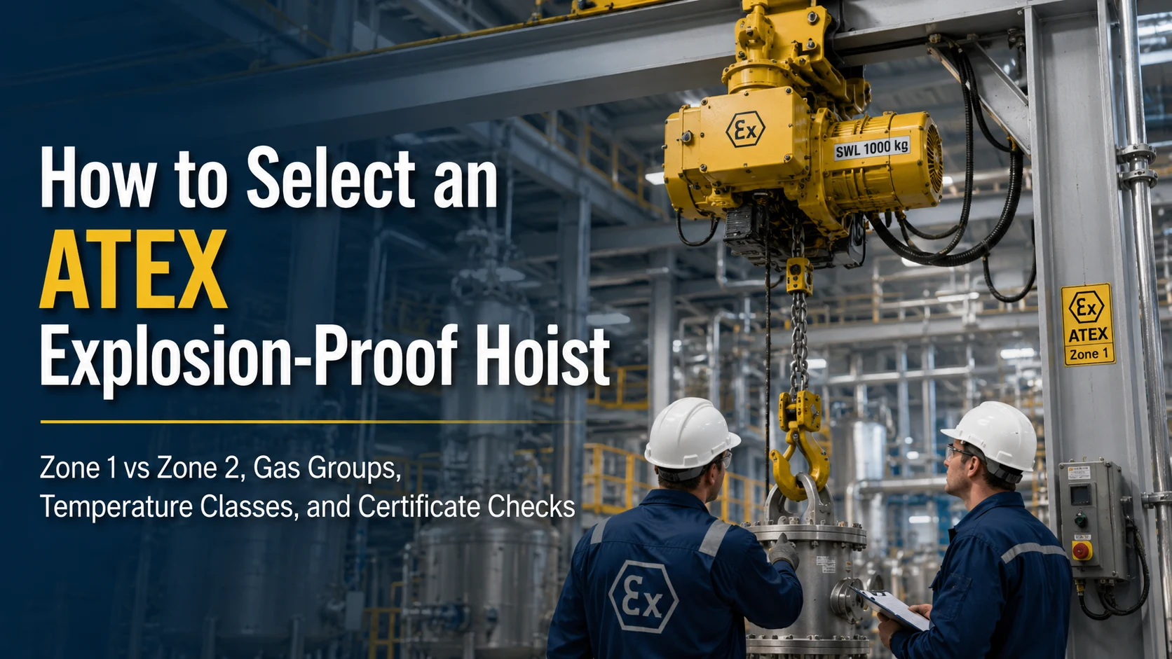 How to Select an ATEX Explosion-Proof Hoist Zone 1 vs Zone 2, Gas Groups, Temperature Classes, and Certificate Checks