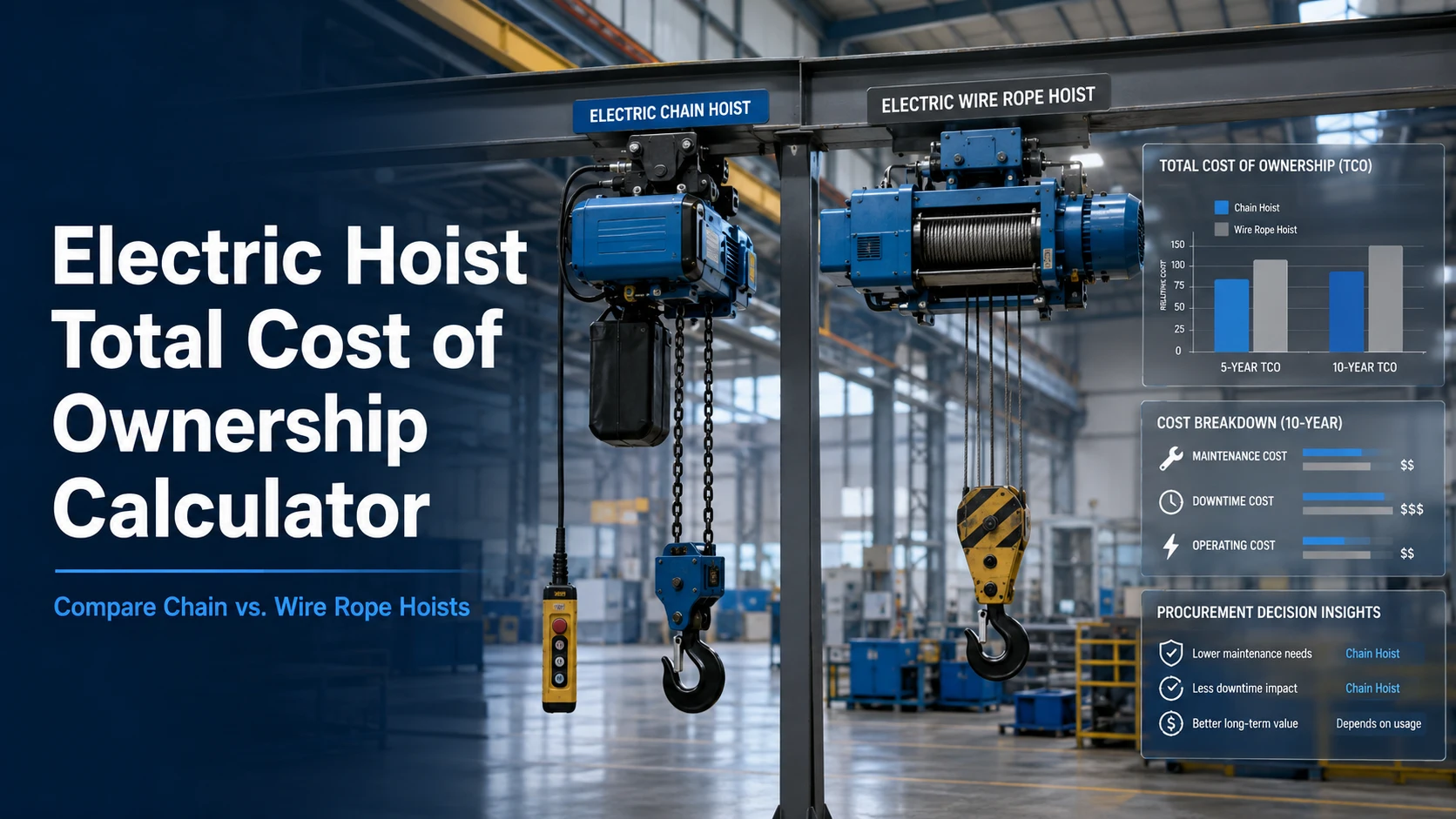 Electric Hoist Total Cost of Ownership Calculator Compare Chain vs. Wire Rope Hoists